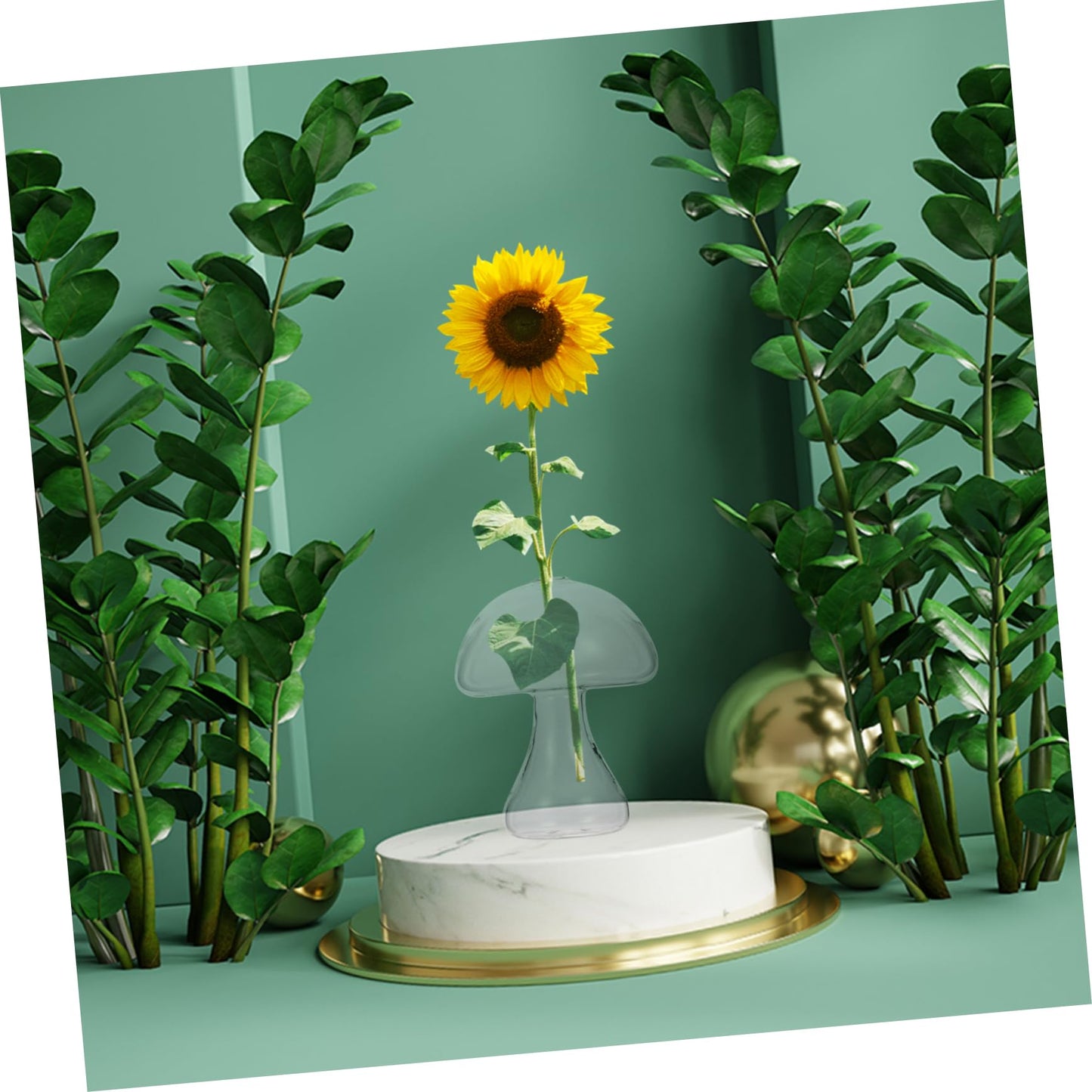 Cabilock Creative Transparent Glass Mushroom Vase for Hydroponics Plant Container Flat Mouth Design Office Living Room Decor Cute Plant Pot for Desktop Terrarium