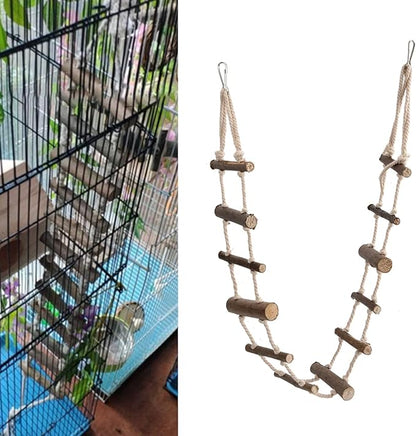Pet Hamster Climbing Ladder, Parrot Nature Wood Long Climbing Ladders Squirrel Suspension Rope Bridge for Squirrel Hamster Totoro Sugar Gliders