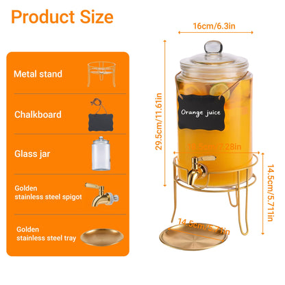 1 Pack1 Gallon Glass Drink Dispensers For Parties.Beverage Dispenser,Glass Drink Dispenser With Stand