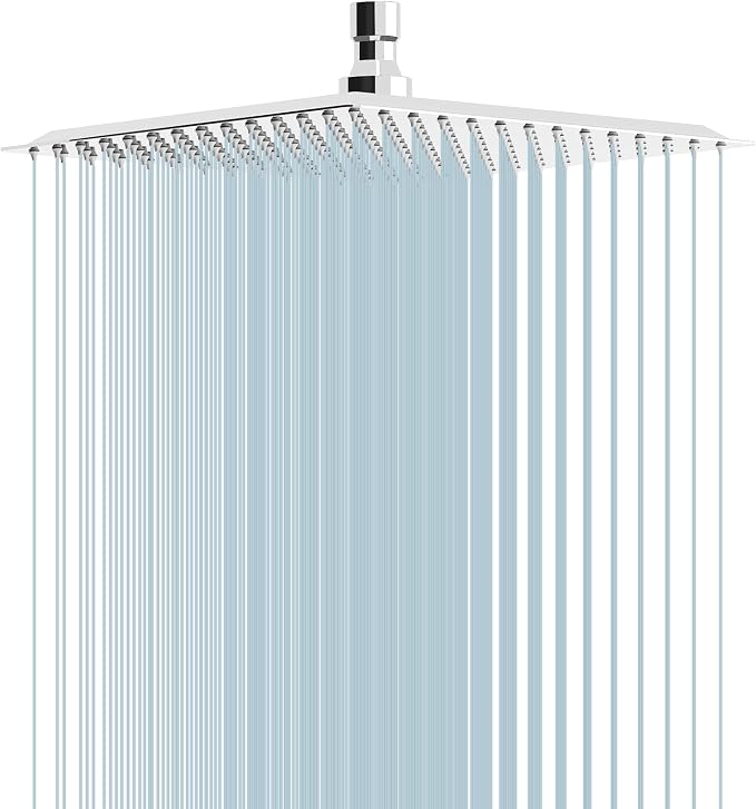 BESy 10 Inch Rain Shower Head, 10" Square Rainfall & High Pressure Stainless Steel Bath Shower Head, 1/16" Ultra Thin, Waterfall Full Body Coverage with Silicone Nozzle, Polished Chrome