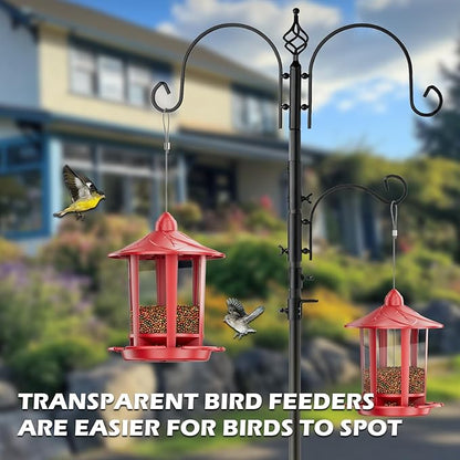 Birdream Bird Feeders for Outdoor Hanging, Assembly Required, 1-Min Easy Setup, Charming Castle Design, Attracting Cardinals Chickadees Goldfinches & Sparrows - Red