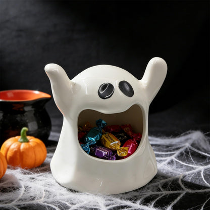 KISWIAR Ghost Shaped Ceramic Holder, Ghost Ceramic Candy Bowl, Halloween Candle Holder Cup, Multipurpose Tabletop Organizer for Party Home Office