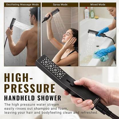 G-Promise All Metal 14 Inch Rain Shower Head with Massage Mode Handheld Spray Combo, 3-Way Diverter with Pause Setting, Full Body Coverage, Modern Bathroom Upgrade (Oil Rubbed Bronze)