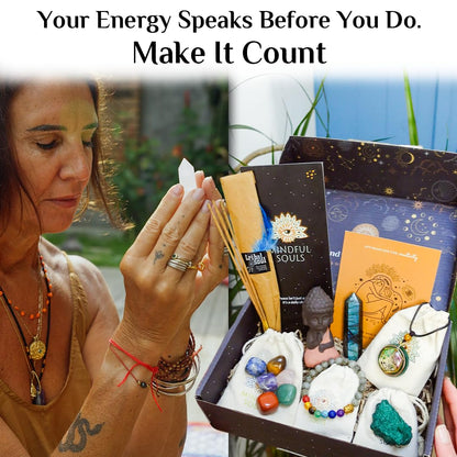 Mindful Souls Spiritual Healing Gift Set – Meditation & Mindfulness Box with Buddha Figurine, Healing Crystals, Mala Beads, Essential Oil & Gemstone Jewelry – Holistic Self-Care & Inner Peace Kit