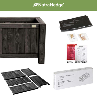NatraHedge (44" Lx 15" W x 15" H (Black) Hampton Classic Wooden Planter Box Indoor and Outdoor Rectangular Garden Planter Use for Patio, Yard, Greenhouse, Vegatable, Flowers, and Herb