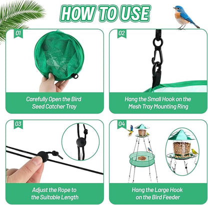 2Pcs Bird Seed Catcher Tray for Hanging Bird Feeder Platform, 20'' Birdfeeder Trays with Wind Rope and Stakes, Birdseed Hoop for Hummingbird Feeders Bee Feeder Outdoor Garden Accessories