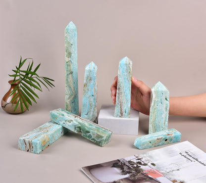 AMOYSTONE Healing Large Crystal Tower Hemimorphite Obelisk Blue Small 7-14 OZ for Home Décor Crystal Grid Meditation Therapy