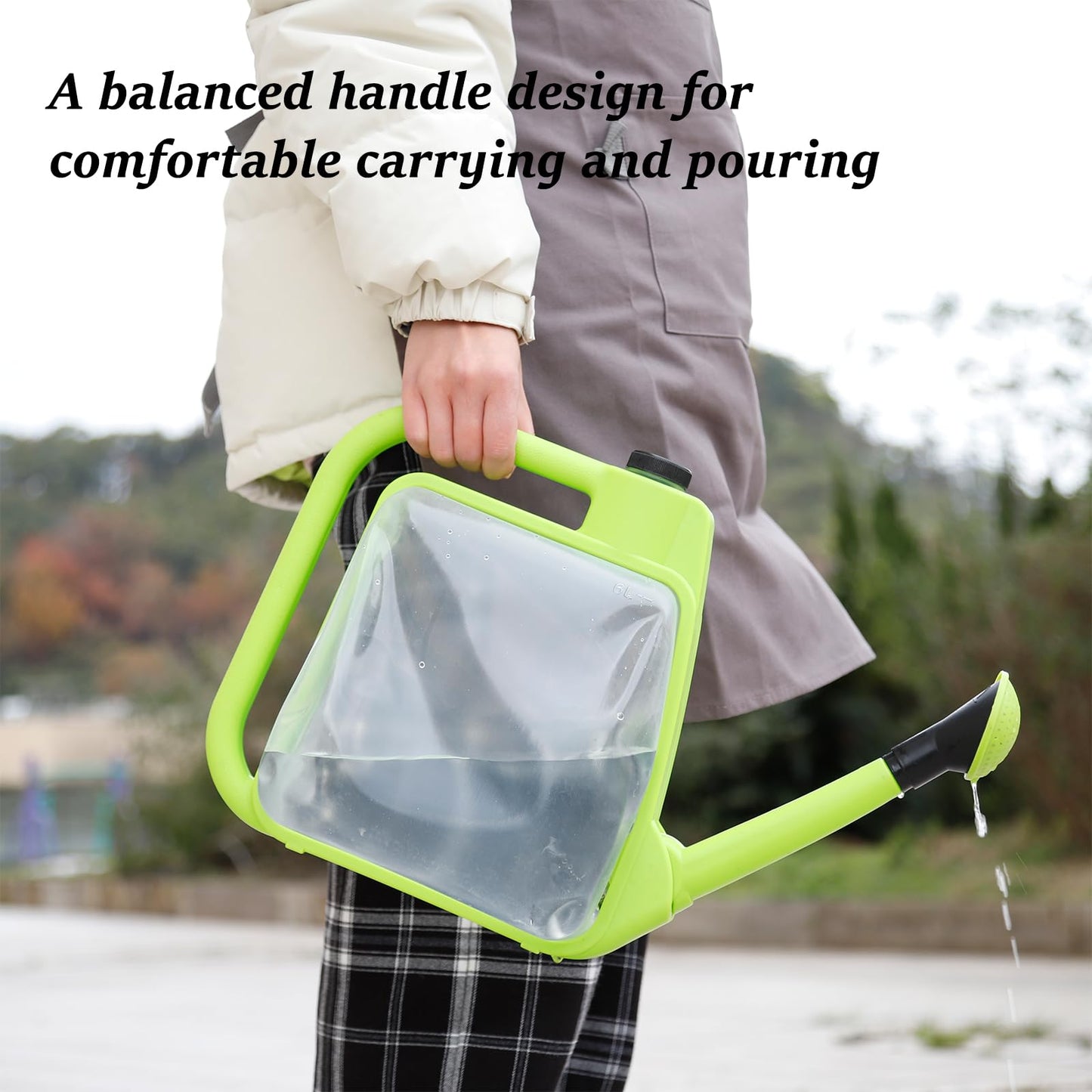 6L Foldable Watering Can with Rotating Nozzle & Long Spout for Plants, Indoor Outdoor Gardening, Clear Plastic-Green