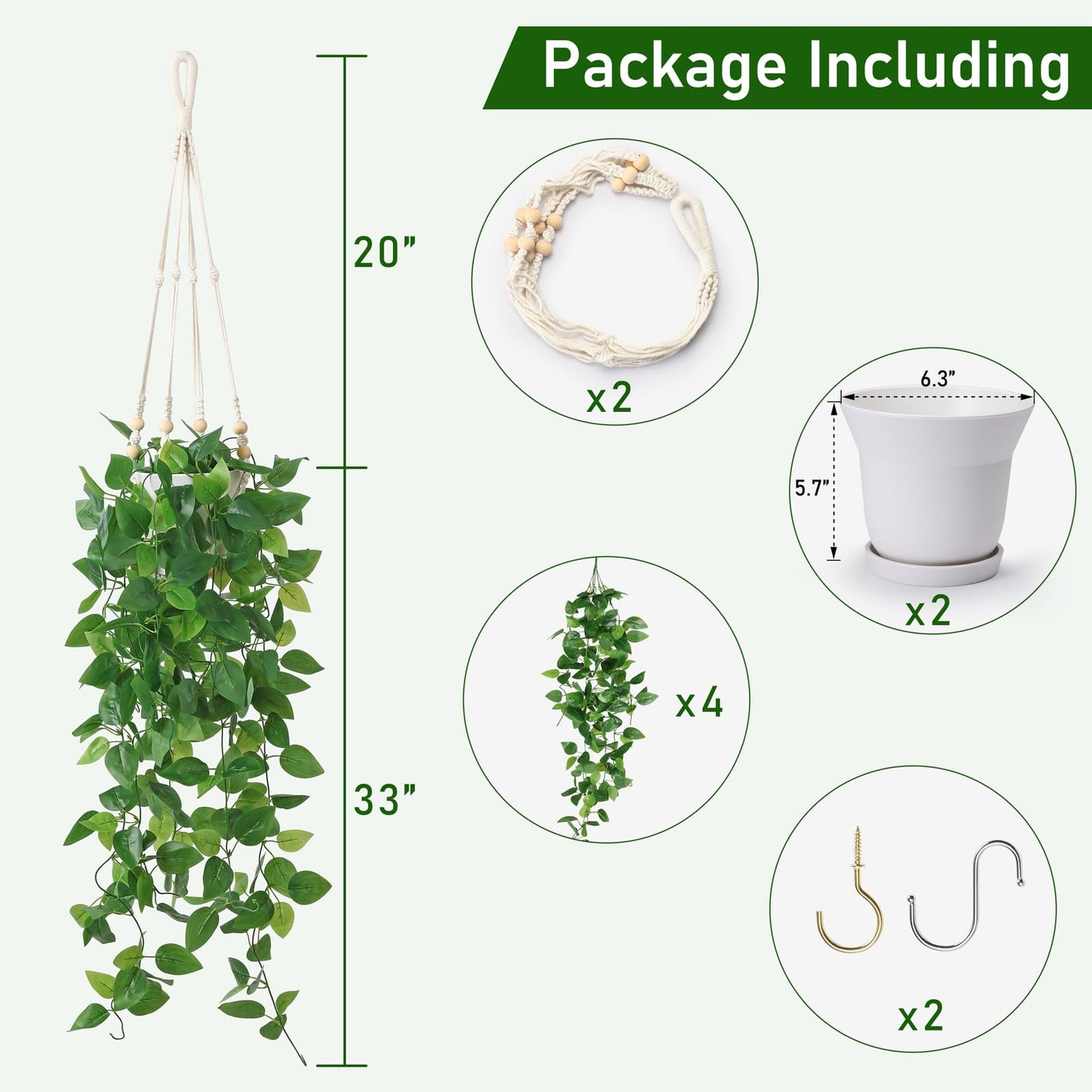 KTGOW Artificial Hanging Plants with Boho Macrame Plant Hanger - Fake Ivy Vines in Pot for Wall, Bedroom Home Faux Greenery for Indoor Outdoor Decor (2 Packs)
