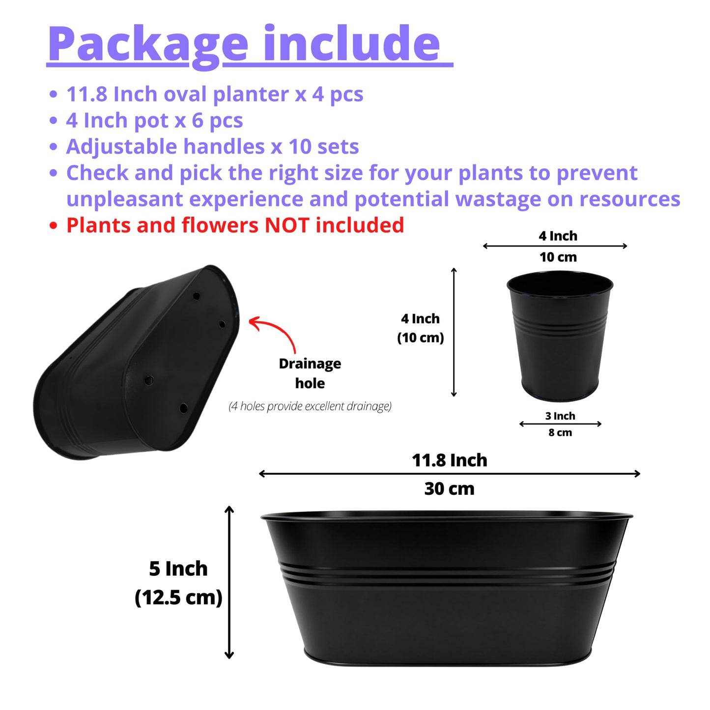 LaLaGreen 11.8 Inch Rail Planter (10-PIECE Combo Set) Black Metal Outdoor Fence Rail Planters, Modern Plants Hanging Railing Balcony Gardening for Apartment Garden Style Iron Patio Flower Pots Deck