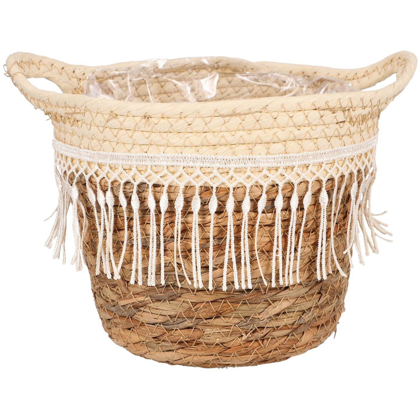 Alipis Boho Woven Planter Basket with Built-in Jute Liner Straw Rope Plant Container Holder for Indoor and Outdoor Use Decorative Plant Basket for Home Office Patio 8.26X7.48X6.69 Inches