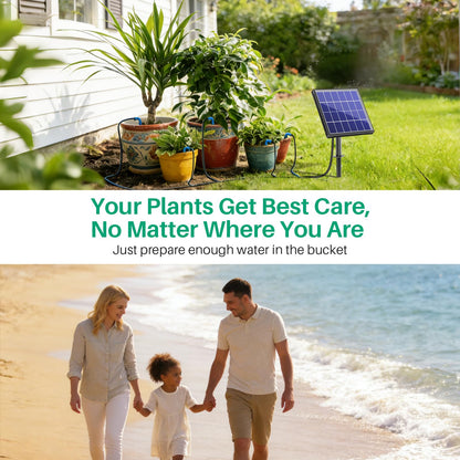NFESOLAR 3W Solar Automatic Drip Irrigation Kit with LCD Timer, Customizable Watering Duration 1–30min & Interval 3h–7d, Anti-Siphoning Device for Potted Plants, Balcony, Garden, Patio, Vacation