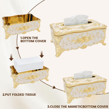 Geesatis Tissue Box Cover Tissue Box Holder Facial Tissue Paper Organizer Luxury Facial Napkin Holder for Home, Gold, 1 Pcs