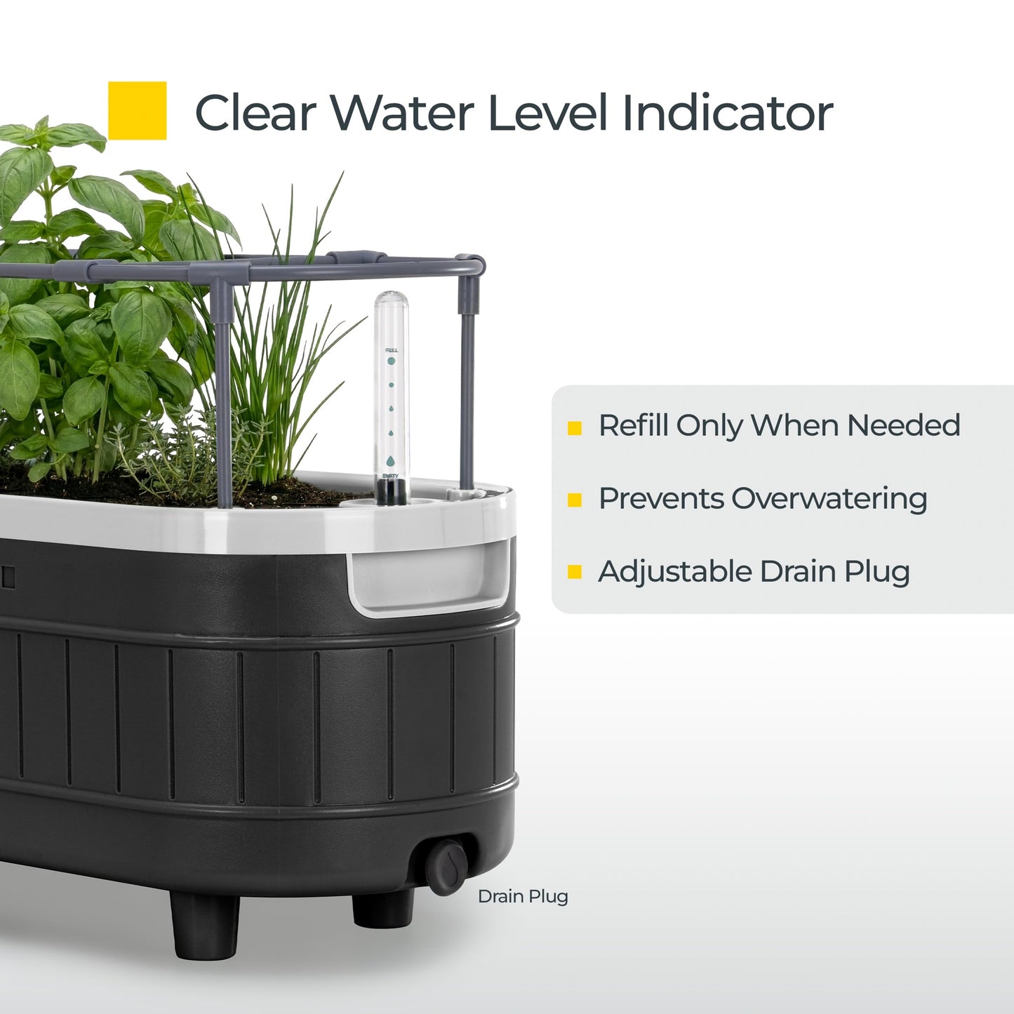 Permasteel Herb Garden Planter with Trellis Support, Self-Watering System with Water Level Indicator, Fits Multiple Herb Plants, for Basil, Flowers, Succulents, Indoor & Outdoor, Black