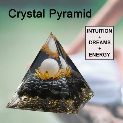 Orgone Pyramid - Positive Energy Source for Meditation, Stress Relief, Wealth Attraction | Crystal Pyramid Orgonite with Protection Crystals | Ideal Energy Generator & Stylish Room Decor
