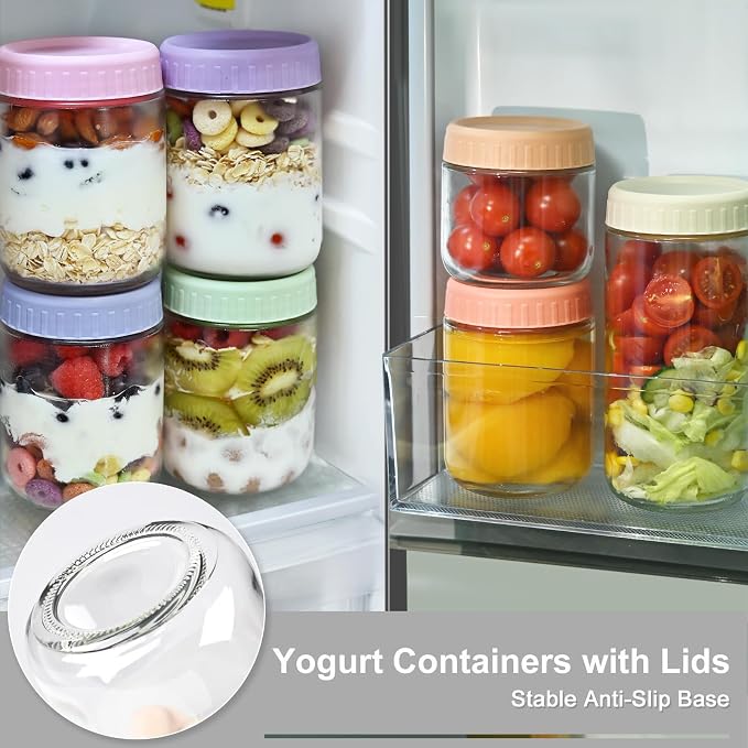 Overnight Oats Containers with Lids, 16oz Wide Mouth Mason Jars with Lids, 3 Pack Glass Jars with Airtight lid for Chia Pudding Yogurt Salad, Meal Prer Oatmeal Jars, Gray