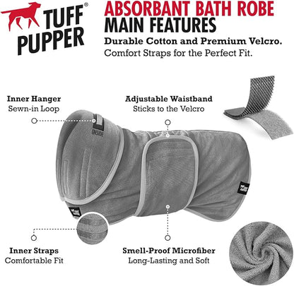Tuff Pupper Fast Drying Dog Bath Robe | 800 GSM Plush Dog Towel Bathrobe/Dressing Gown | Super Absorbent Pet/Puppy Bathrobe | Adjustable Hood & Belly Strap | Super Soft | Fast Drying (XS, Gray)