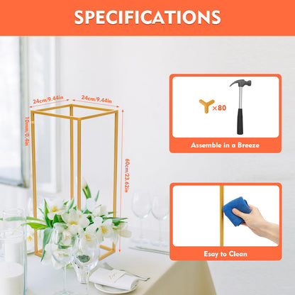 Kangten 10pcs Wedding Flower Stand Column - Geometric Metal Gold Centerpieces Vase for Tables - Rectangular Flower Display Rack for Valentine's Day Wedding Party Table Decoration Supply