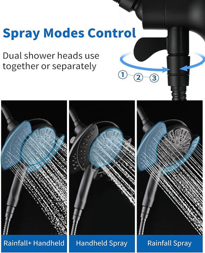 INAVAMZ Shower Head with Handheld High Pressure: Hand Held Shower Head & Rain Shower Head 2-IN-1 Shower Head with 59" Rotatable Stainless Steel Hose, Shower Trim Systems, Black 2.5 GPM 23233