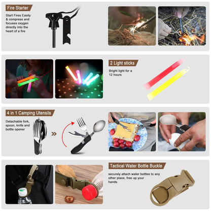 238Pcs Emergency Survival Kit and First Aid Kit, Professional Survival Gear Tool with Tactical Molle Pouch and Emergency Tent for Earthquake, Outdoor Adventure, Camping, Hiking, Hunting