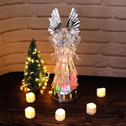 DRomance 14" Angel Snow Globe Lantern Battery Operated with 6 Hour Timer Color Changing LED Light Trumpet Angel Swirling Glitter Water Lamp Thanksgiving Christmas Holiday Decor Gift