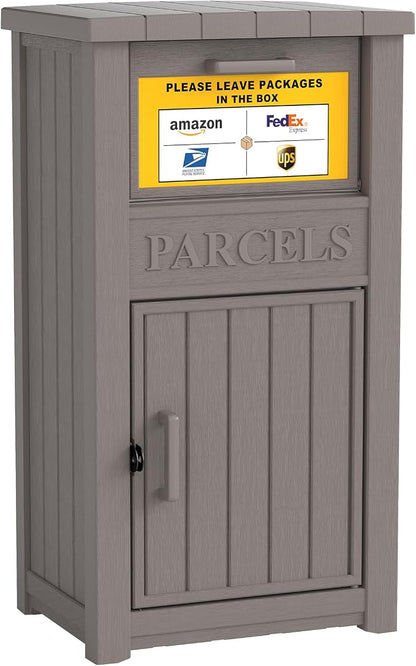Package Delivery Box for Outside with Sign, Large Lockable & Weatherproof Anti-Theft Parcel Drop Box for Porch, Curbside, House Storage, Gray(60 Gallon with Sign)