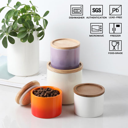 Sweejar Kitchen Canisters Ceramic Food Storage Jar, Stackable Containers with Airtight Seal Wooden Lid for Serving Ground Coffee, Tea, Sugar, Spice and More - 5 Fl Oz(Gradient Purple)