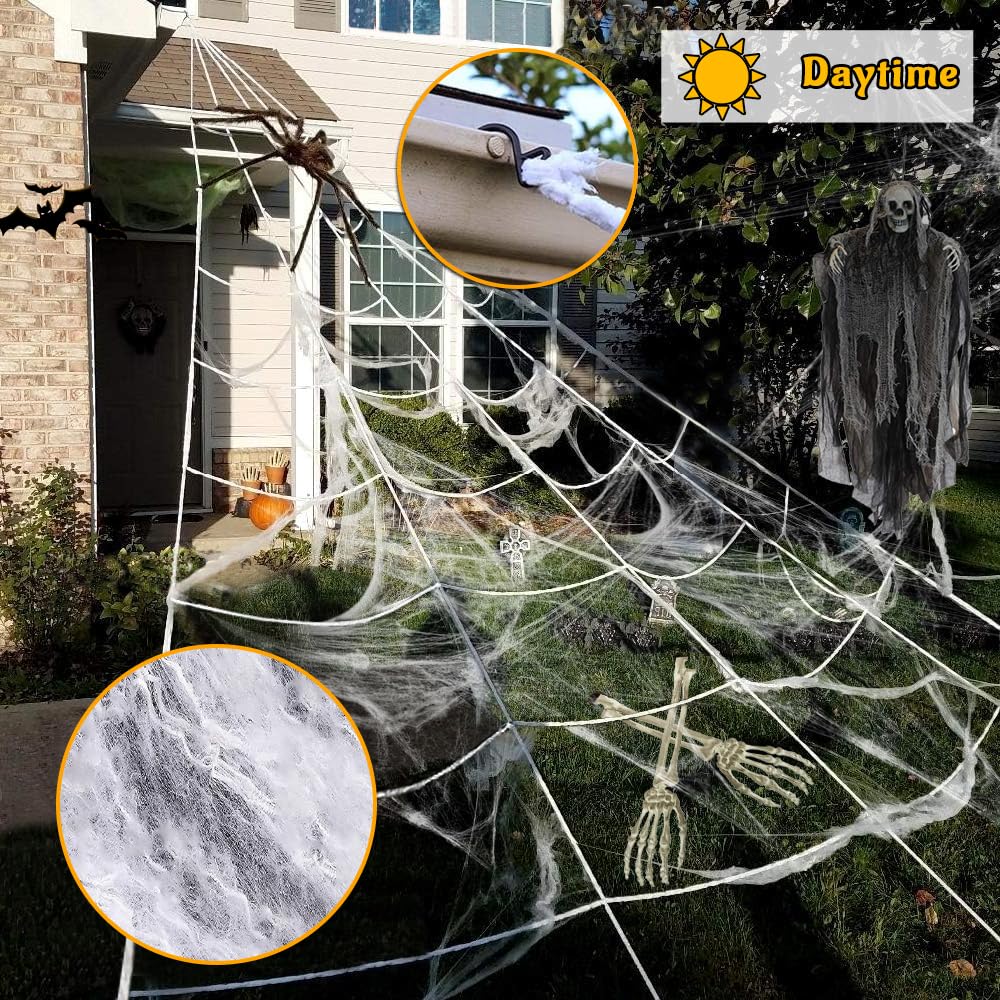 Halloween Decorations Outdoor, 250 LED Halloween Giant Spider Web Lights, 200" Lighted Spiderweb Light up with 8 Modes for Yard Haunted House Decor, Remote Control Without Spider Purple Orange