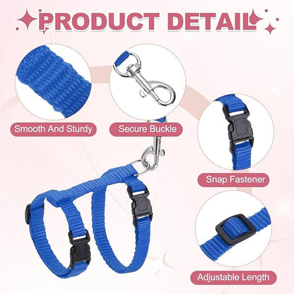 Rabbit Harness and Leash, Escape Proof Bunny Cat Leash Small Animal Harness Soft Adjustable Buckle(2Pcs, Sapphire) for Bunny Kitten Cats Puppies Walking Hiking Training