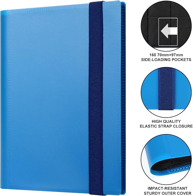 GEAoffice 4 Pocket Binder - Small Size Trading Card Collection Album Folder - 160 Side Loading Pocket Binder for TCG, MTG, Sports&Game Cards - Gifts for Card Collectors (Light Blue)