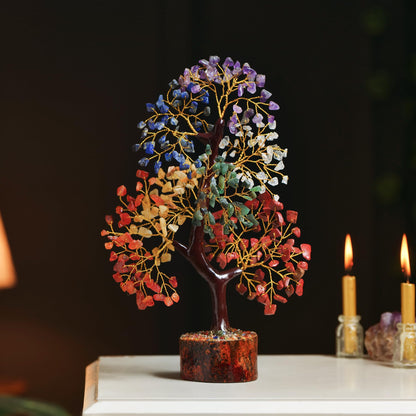 Crystal Tree of Life with Seven Chakra Tumble Hanging, 7 Chakra Healing Crystal Tree, Office Desk Decor, Room Decor, Bonsai Trees for Positive Energy, Money, Good Luck Birthday Gifts for Women 10-12"