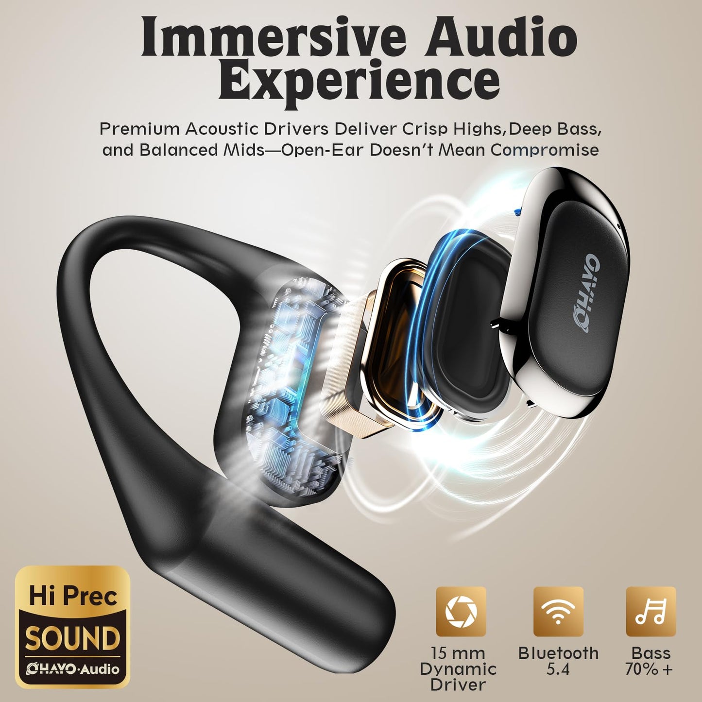 Open Ear Headphones,Over Ear Earbuds with Ergonomic Earhook,Bluetooth Headphones 5.4 with Smart Digital Display,40H Playtime,IPX6 Waterproof,Touch Control Operate Fit Cycling,Running,Workout(Black)