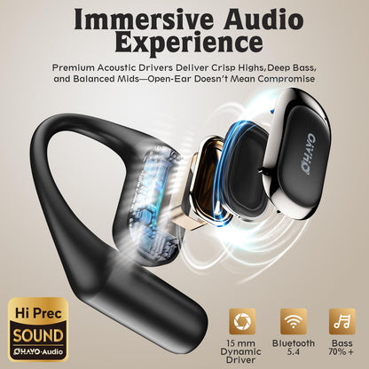 Open Ear Headphones,Over Ear Earbuds with Ergonomic Earhook,Bluetooth Headphones 5.4 with Smart Digital Display,40H Playtime,IPX6 Waterproof,Touch Control Operate Fit Cycling,Running,Workout(Black)