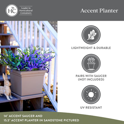 Accent Square Planter - The HC Companies 15.5-Inch Large Square Flower Box Planter for Indoor & Outdoor Flowers/Plants, Pairs w/ 15.5" Clay Accent Saucer SRO15500E35 Clay (ROS15500E35)
