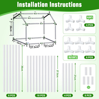 Mini Greenhouse with Grow Light for Indoor, PVC Planting Tent with Waterproof Mat & Zipper Door,15W Full-Spectrum LED Plant Grow Light and Timer for Seed Starter Tray for Indoor and Outdoor Plants