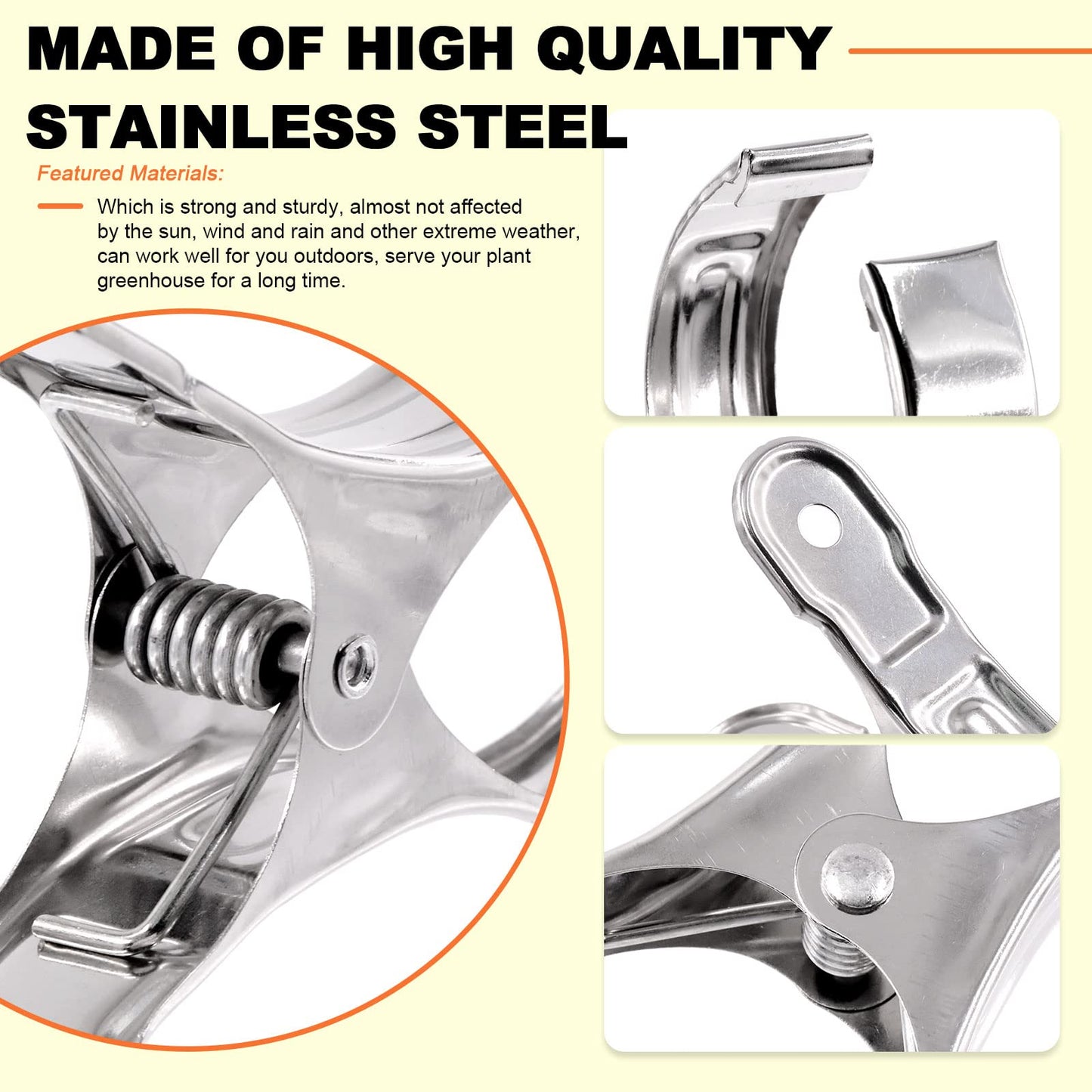 Tanstic 20Pcs 5.1 Inch Stainless Steel Greenhouse Clamps Garden Clips Greenhouse Clips Heavy Duty Garden Clips with Strong Grip and Large Open Mouth for Netting Holding