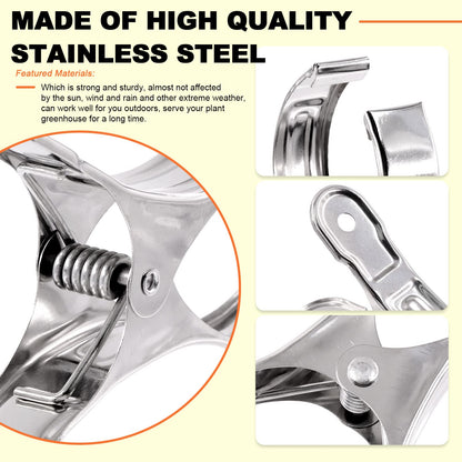 Tanstic 20Pcs 5.1 Inch Stainless Steel Greenhouse Clamps Garden Clips Greenhouse Clips Heavy Duty Garden Clips with Strong Grip and Large Open Mouth for Netting Holding