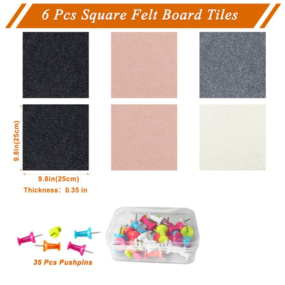 HULAVO Square Felt Cork Bulletin Board Tiles, Self Adhesive DIY Felt Pin Board for Wall 30" x 20" with 35 Pushpins for Office School Home Wall Decor Stickers Memos Photos Display (Camel & Grey)