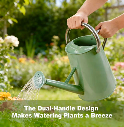 Watering Can for Outdoor&Indoor Plants，1.5 Gallon（5.7L） Metal Watering Can with with Removable Spout，Large Galvanized Steel Garden Flower Water Can Watering Pot with 2 Handles，Cream Green