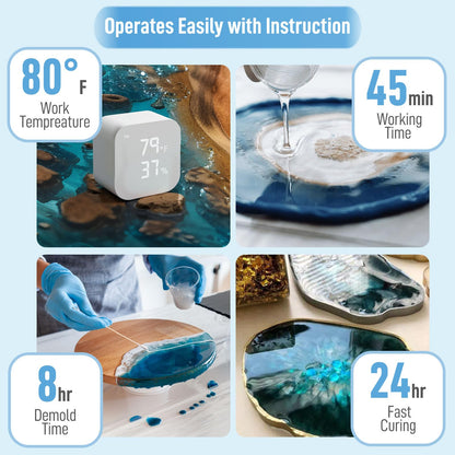 Clear Epoxy Resin Kit 2 Part 32 oz for Table Bar Top Countertop Wood Food Safe Self-Leveling Resina Epoxica Casting Coat Set for Art Cratft Tumblers Jewelry Molds