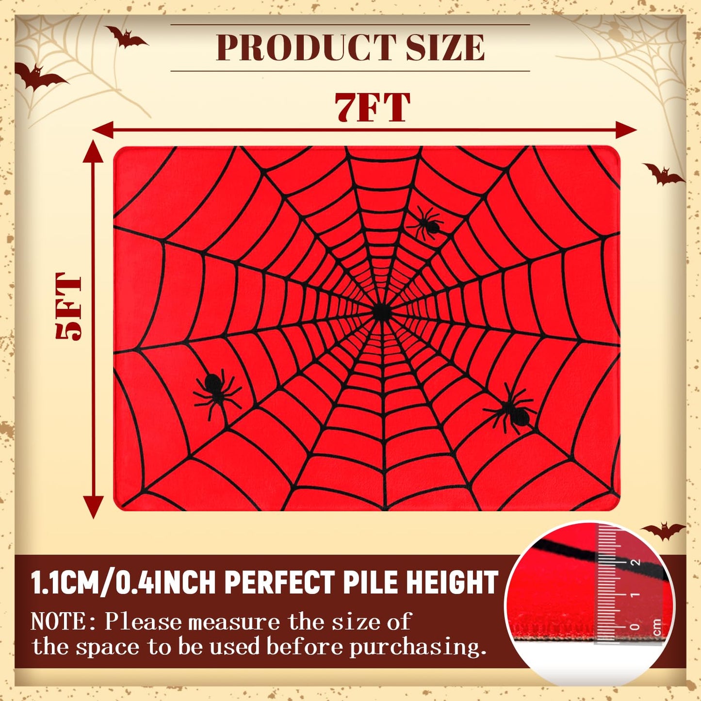 Perfect Kicks Halloween Room Area Rug 5'x7' Spider Web Rug for Bedroom Living Room Game Room Holiday Decorations