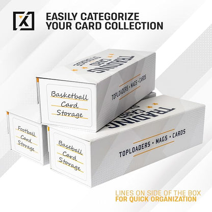 HOMEXPRO Easy Fold Trading Card Storage Box [3 PACK] Magnetic Lid | Toploader Storage Box Fits 800 Cards, 200 Toploaders, or 50 One Touch | Baseball Card Storage Box - Labels included