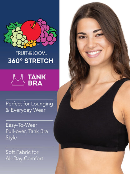 Fruit of the Loom Women's Built Up Tank Style Sports Bra Fashion Colors, Red Hot With Black/White/Black, 36