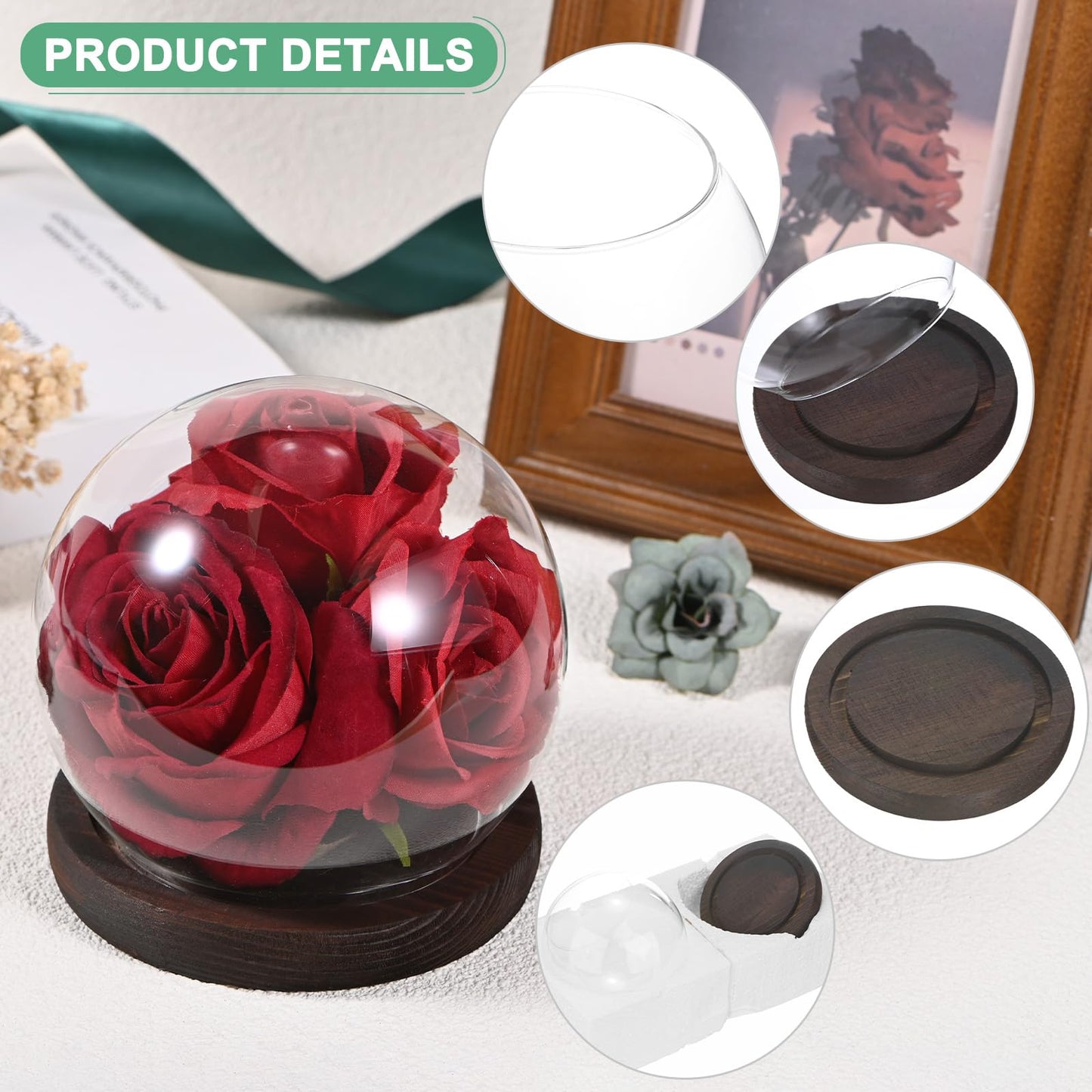 M METERXITY Cloche Glass Dome, D4.7In Ball Jar with Wooden Base for DIY Snow Globes/Small Plants/Flowers/Candles/Models/Souvenirs, Glass Display Case [White]