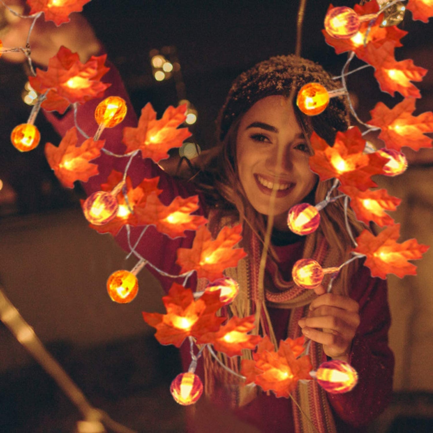 3 Pack Fall Decor Fall Garland with Pumpkin Lights&Enlarged Maple Fall String Lights Pumpkin Decor, 30Ft 60LED Waterproof Battery Operated Christmas Halloween Thanksgiving Fall Decorations for Home