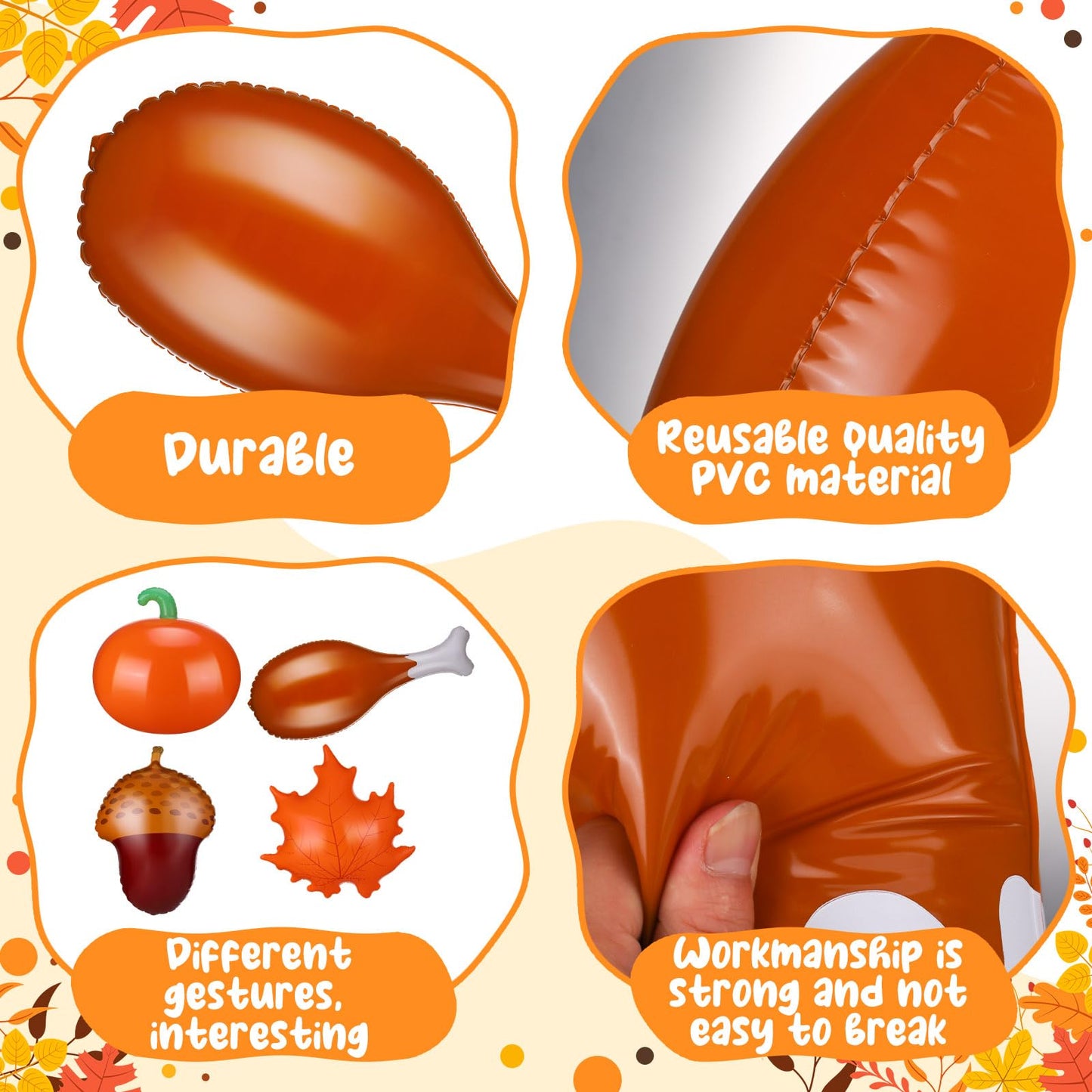8 Pcs 24 Inch Thanksgiving Inflatable Turkey Legs Pumpkin Maple Leaves Pine Cones Outdoor Decorations Autumn Thanksgiving Blow up PVC Inflatable Hanging Ornaments for Indoor Outdoor Party Photo Props
