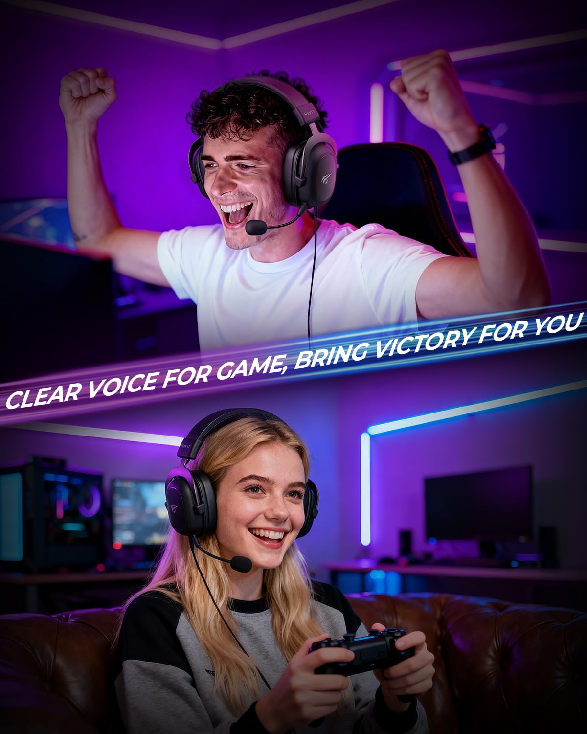 havit H2002d Gaming Headsets for PS4,PC, 53MM Drivers Surround Sound PS5 Headset with Mic Gaming Headphones with Mic Durable Aluminum Frame Valentines Gifts for Men