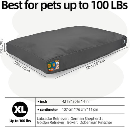 42 Inch Durable Indestructible Dog Bed for Extra Large Dogs, Outdoor Canvas Chew Proof Pet Crate Mat with Waterproof Washable Removable Cover, Indoor Patio Pet Pad for Crate, Dark Grey