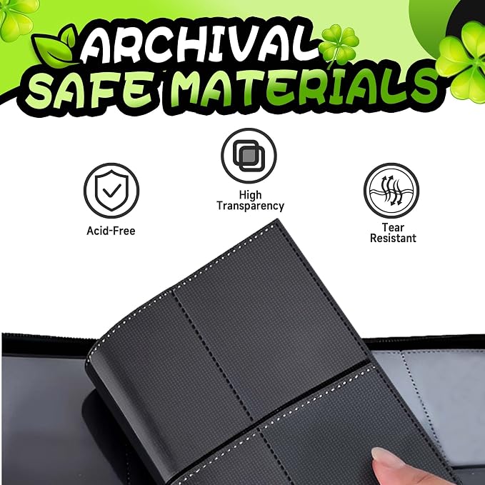 Trading Card Binder 4 Pocket,400 Pocket Card Collection Binder with 50 Removable Sleeves,PU Waterproof Top Card Book,3-Ring Zipper Collectible Trading Card Album for MTG/TCG/Card Holder Gift（(Leaf）