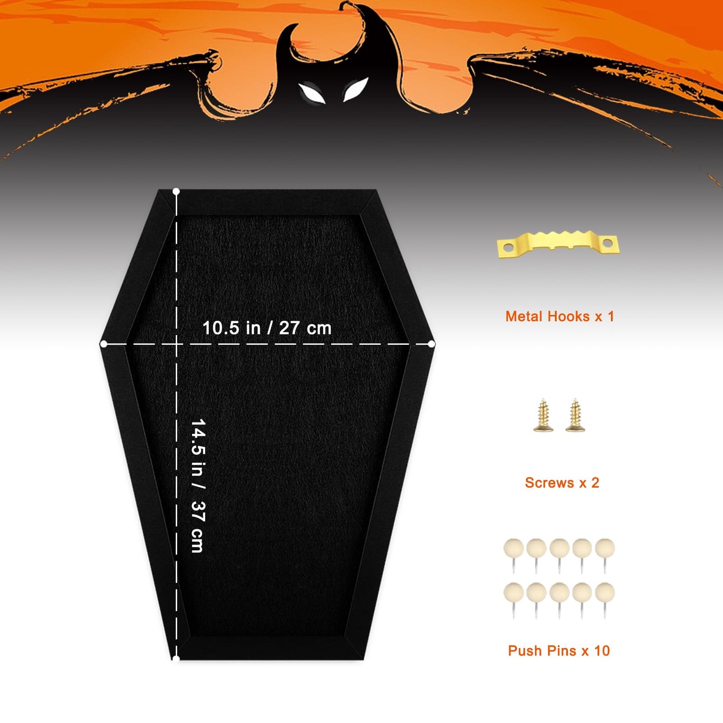 YCCYYCCY Coffin Felt Bulletin Board, Gothic Decor Bulletin Board for Table Top or Wall, Coffin Message Board with Push Pins, Gothic Decor for Home, Office, Bistro and School
